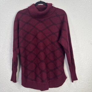 Liz Claiborne‎ Sweater Womens M Burgundy Mock Neck Ribbed Pullover Winter Career